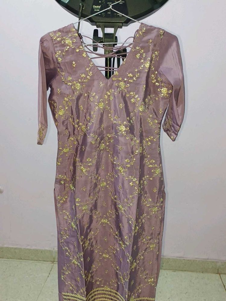 Silk Embroidered Kurti Set With Dupatta