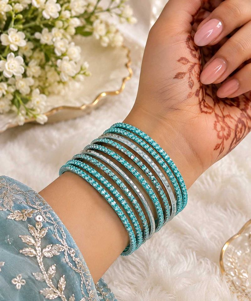 Sparkling Teal &amp; Silver Bangle Set