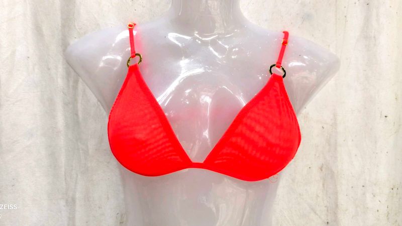 Neon Orange Mesh Bikini Top