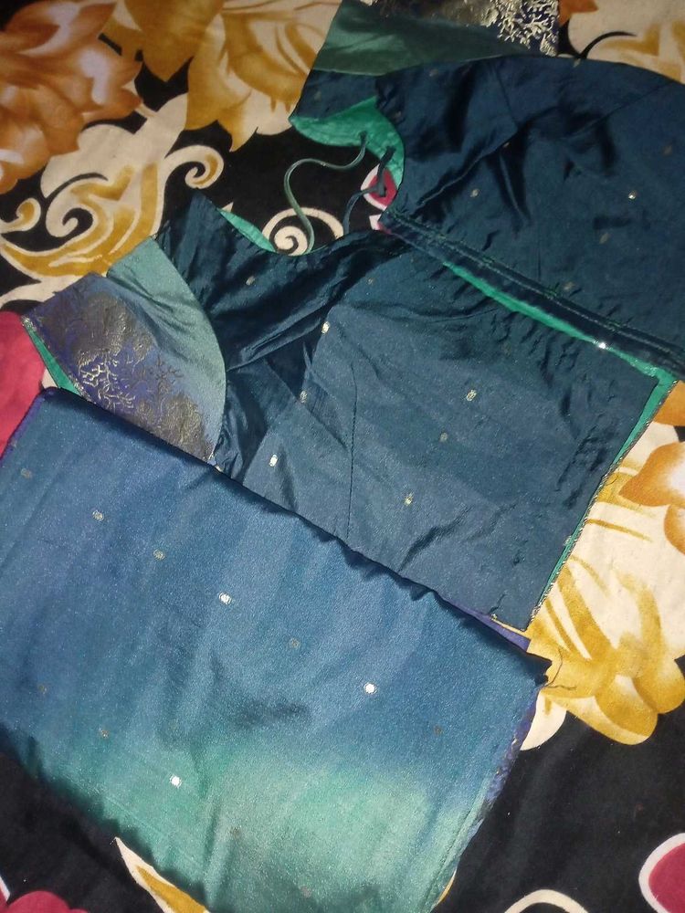 Saree Fabric - Teal &amp; Green