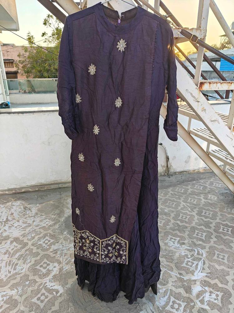 Hand Work Dark Purple Color Ethnic Gown