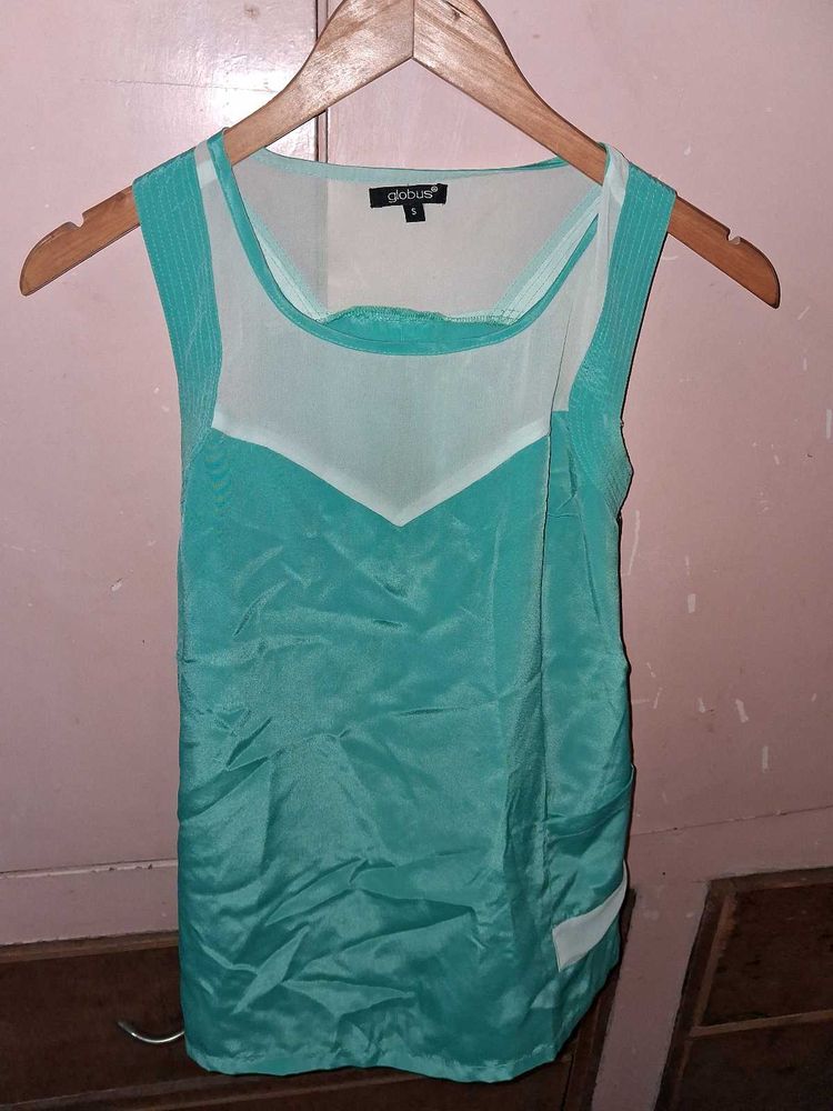 Chic Teal Sheer Panel Top
