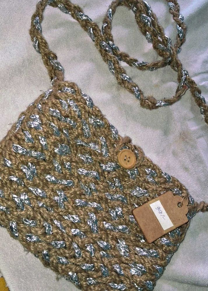 Handmade Jute &amp; Silver Crossbody