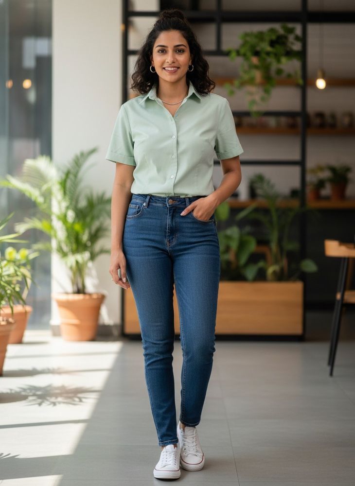 Light Green Short Sleeve Button-Up Shirt
