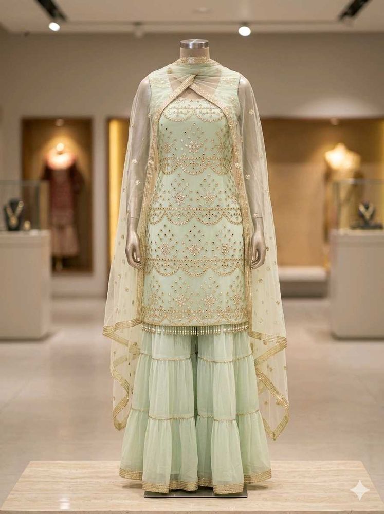 Embroidered padded sharara Set with dupatta
