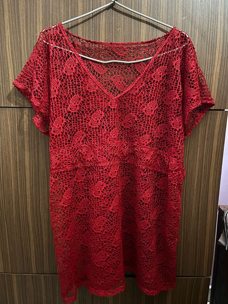 Red Crochet Cover-Up Dress
