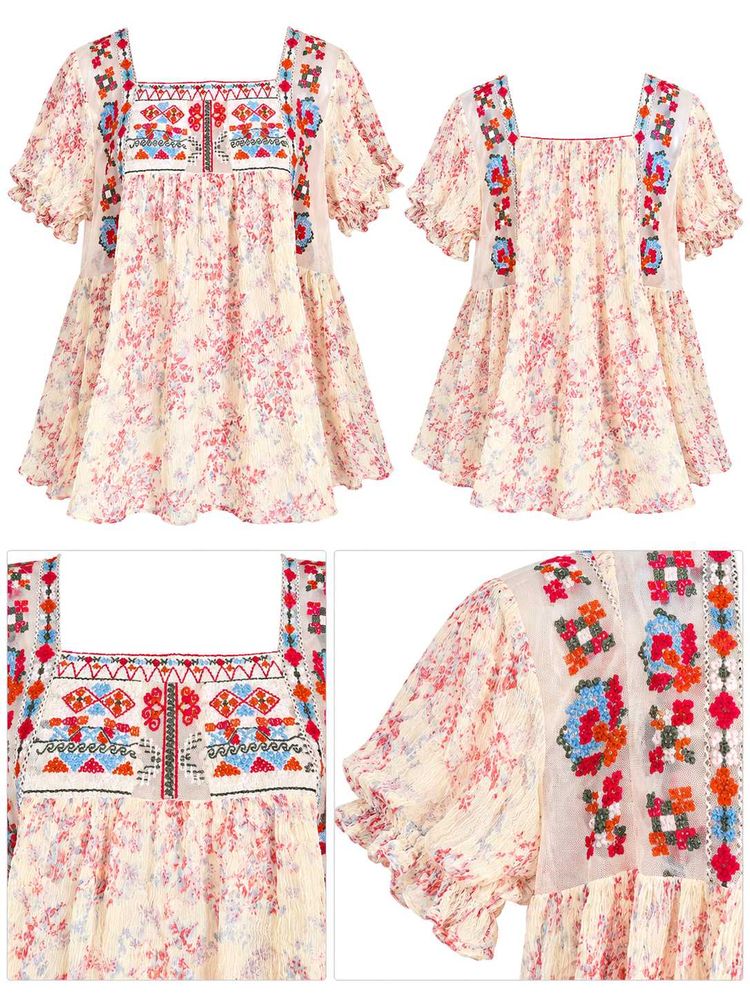 Embroidered Floral Boho Top Size M-L 36"-38"