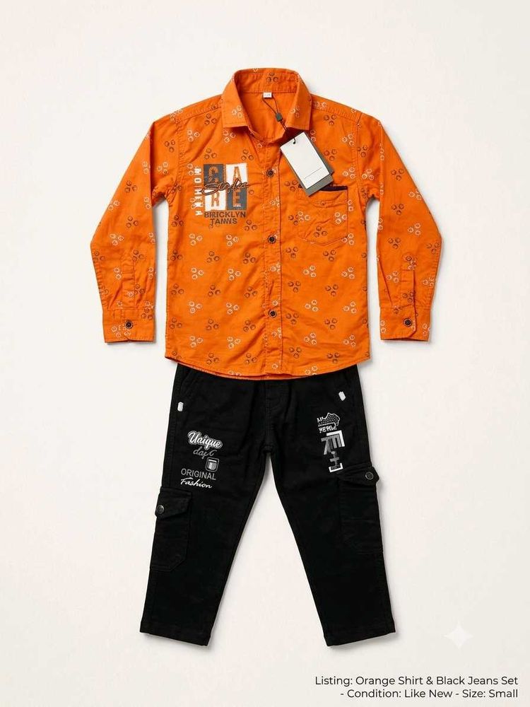 Boys Orange Shirt &amp; Black Pants Set