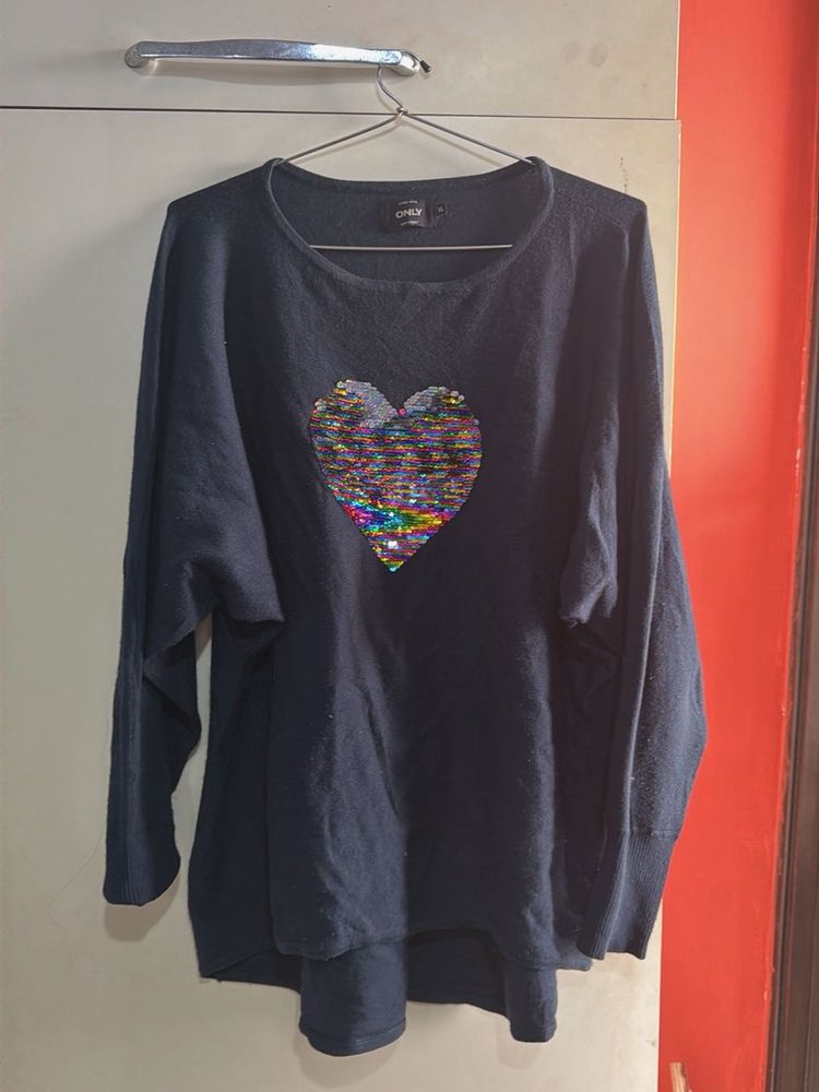 Stylish ONLY Top with Heart Sequin bust 44