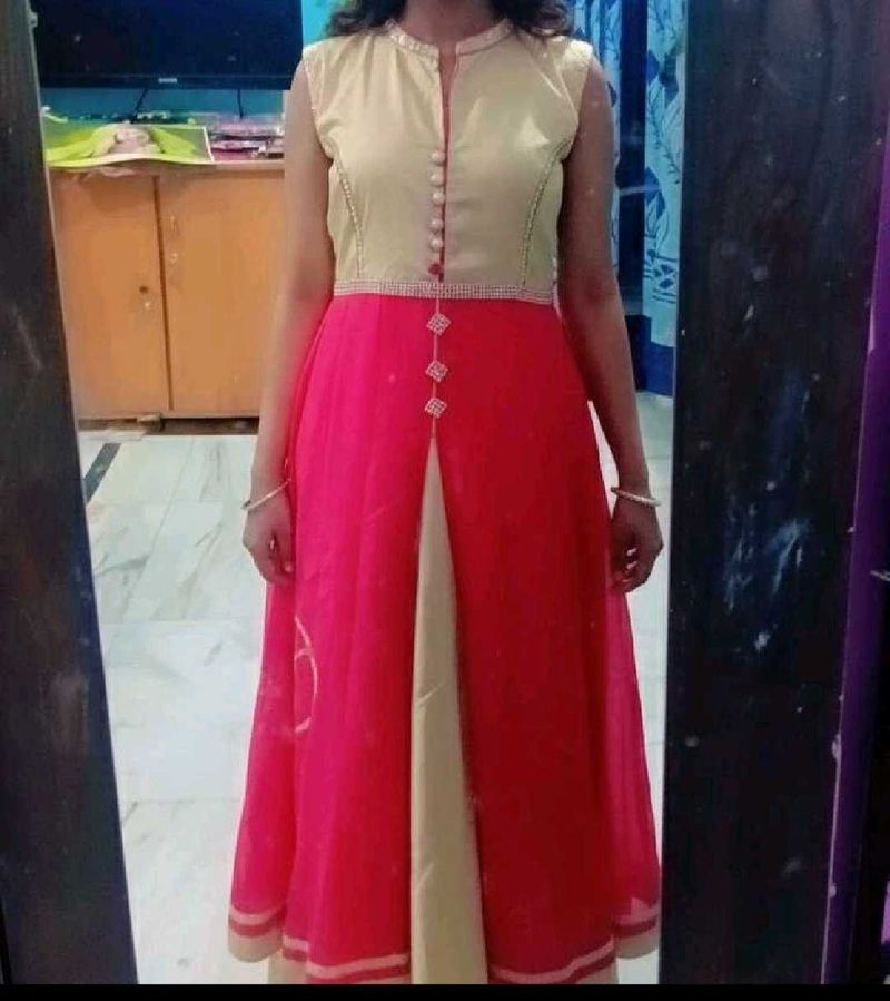 Elegant Pink &amp; Beige Ethnic Gown