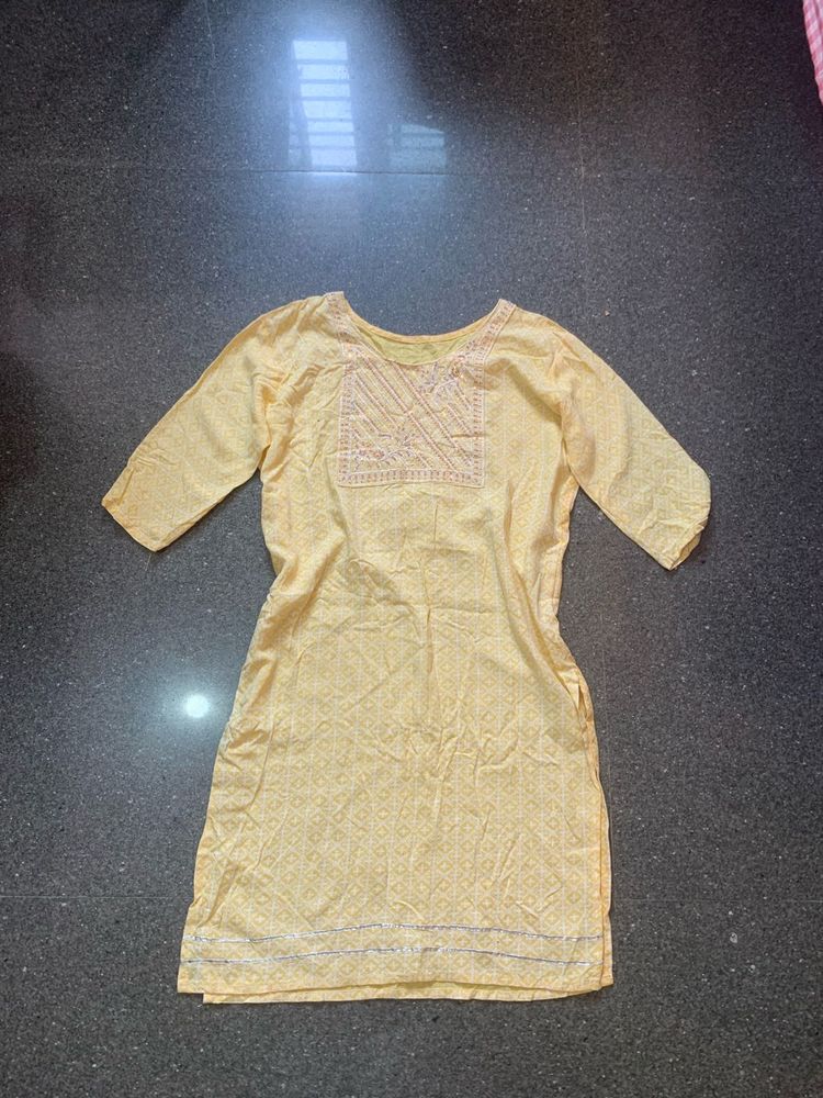 Butter Yellow Printed Kurta