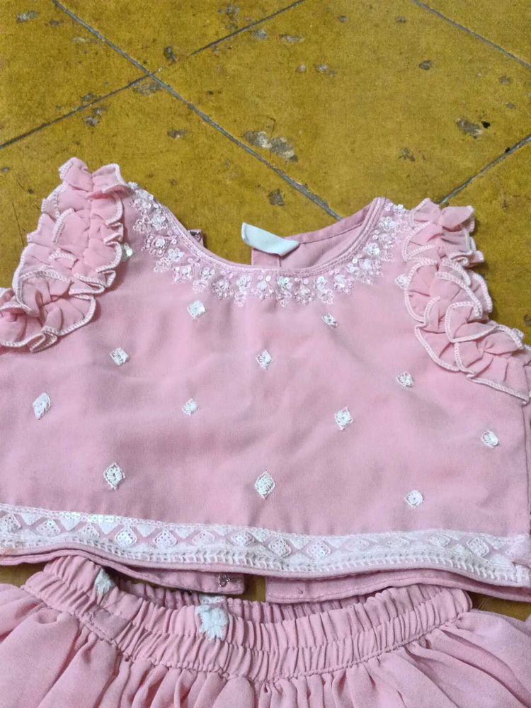 Pink Frill Sleeve Dress Set