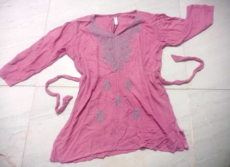 Pink Embroidered Kurta