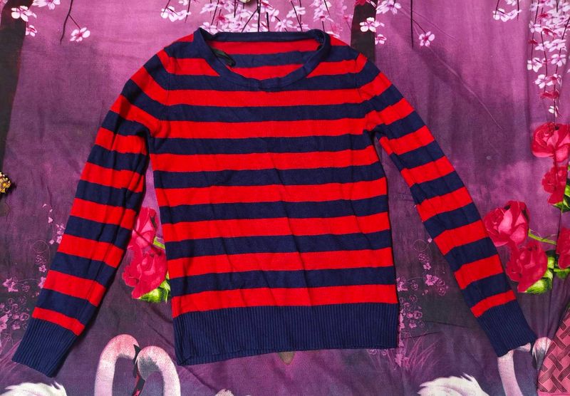 Red and Navy Striped Sweater