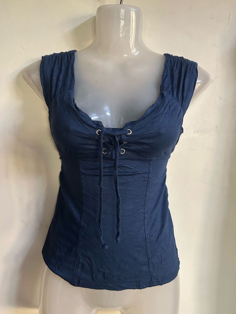 Blue Lace-Up Corset Top