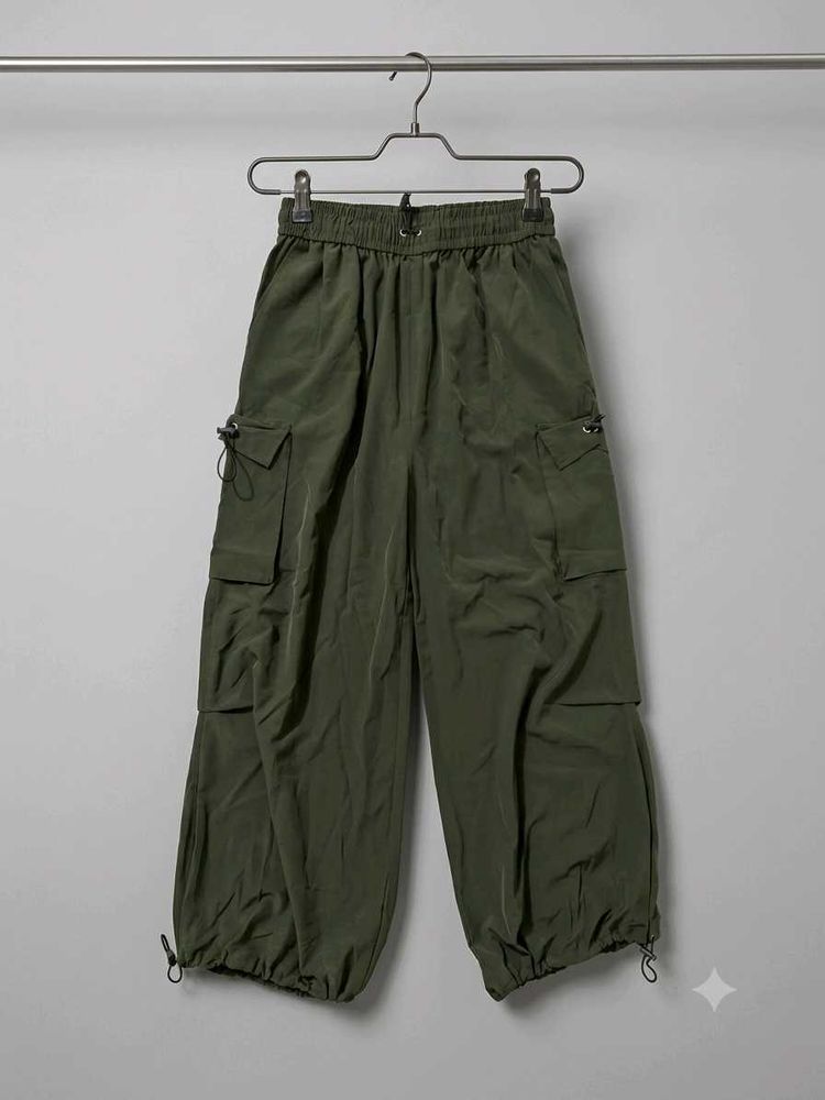 Olive Green Parachute Cargo Pants