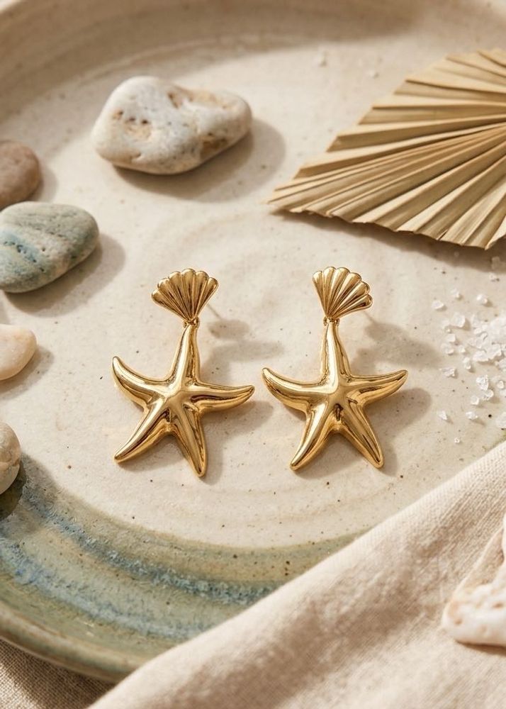 New Gold Starfish Dangle Earrings