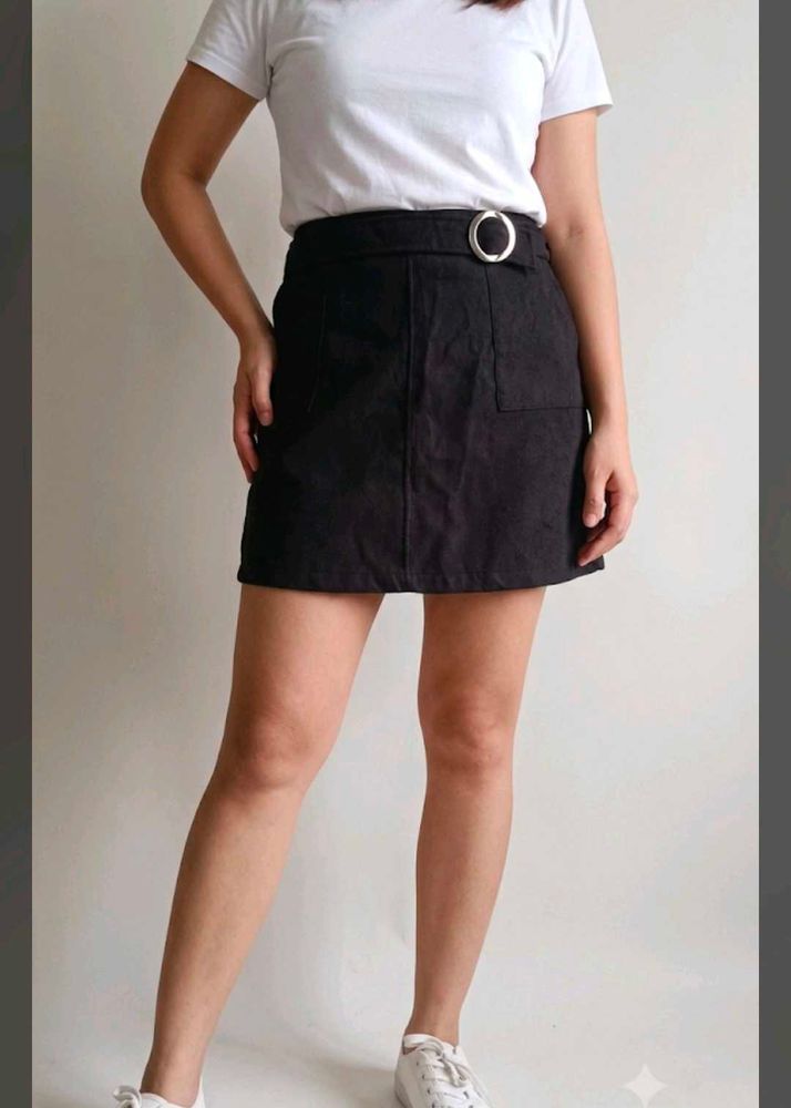 Black Mini Skirt with Belt Detail