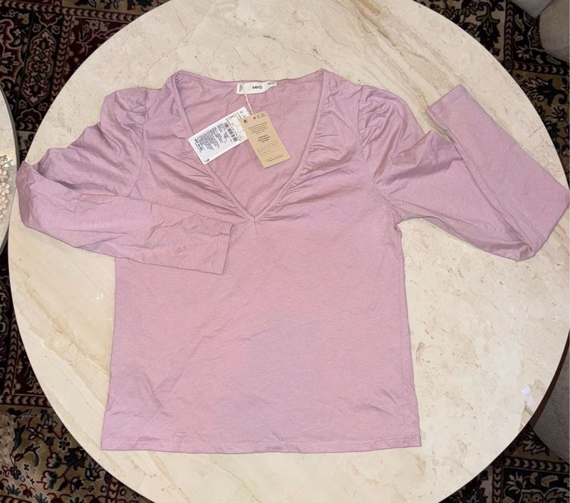 Mango Pink long Sleeve V-Neck Top
