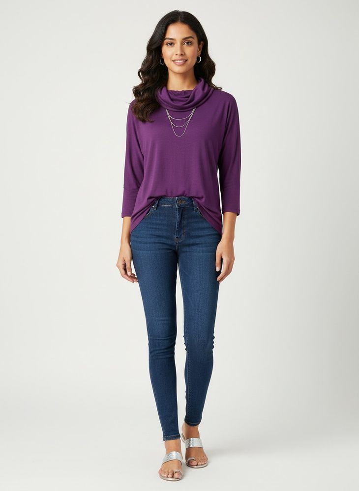 Purple Cowl Neck Top