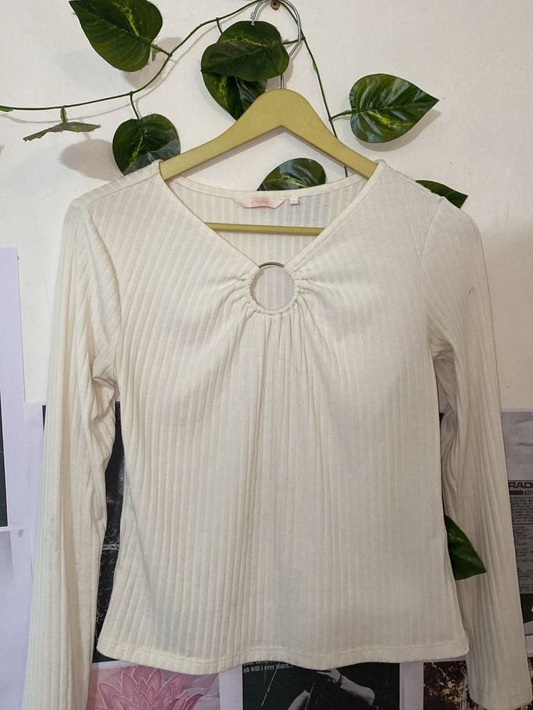 price drop‼️Cream Ribbed Ring Detail Long Sleeve T
