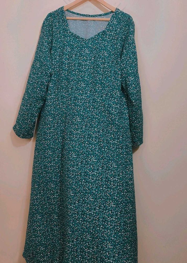 Sea Green Chic Floral Print Dress for 42 Bust