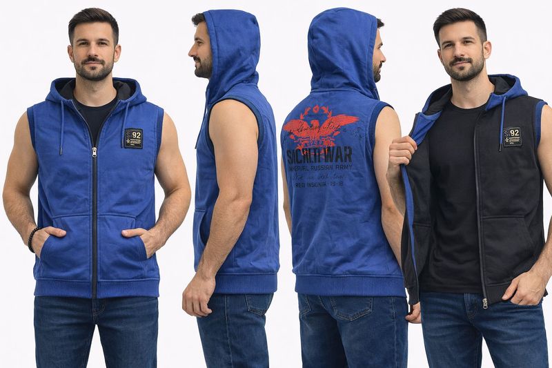 Spykar Reversible Sleeveless Hoodie Jacket