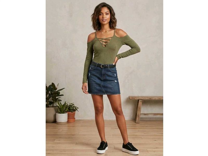 Stylish Cold Shoulder Lace-Up Top