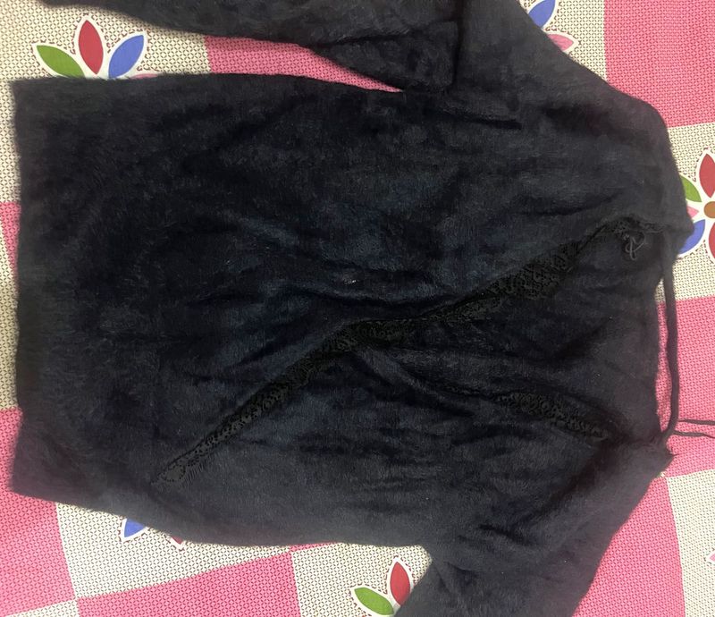 Cozy Black Fuzzy Long Sleeve Top