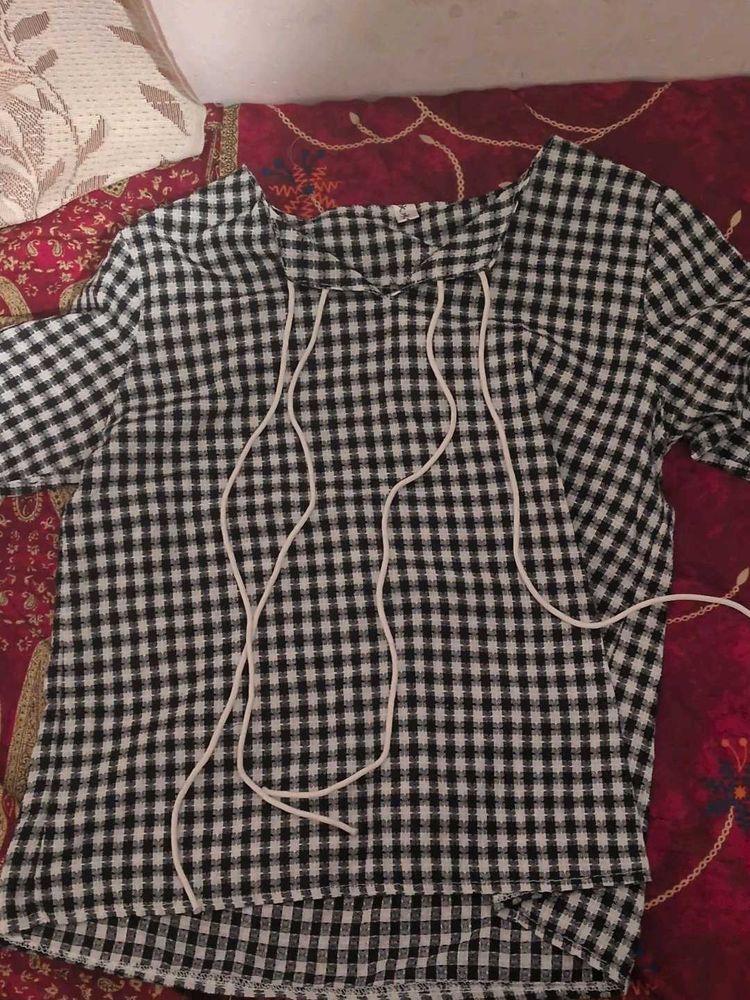 Gingham Tie-Neck Blouse