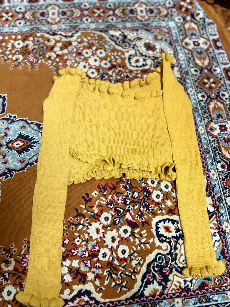 Yellow Smocked off shoulder Top