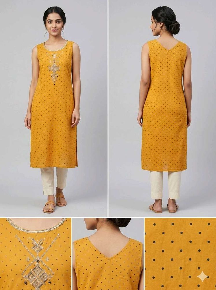 Orange Kurta with Embellished Neckline