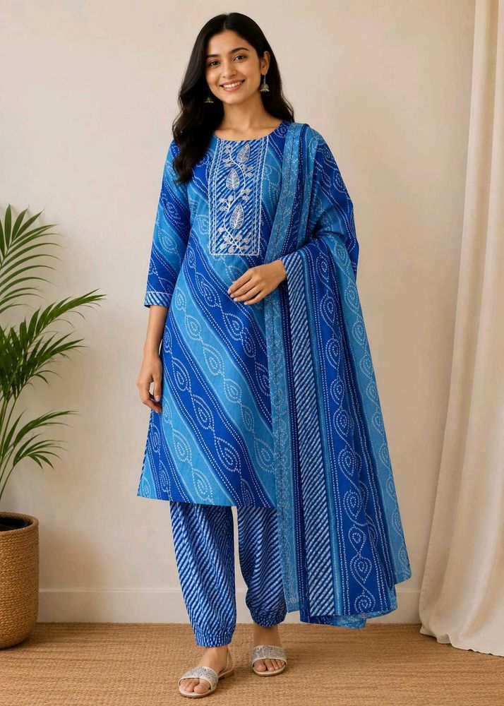 Blue printed kurta set with dupatta ✨