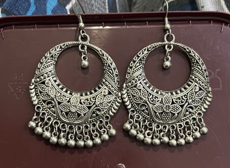 Boho Oxidized Silver Jhumka Earrings