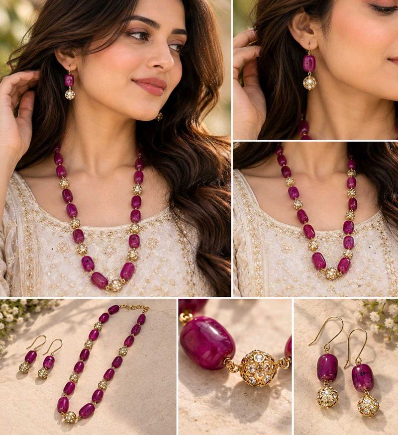 Elegant Ruby &amp; Gold Jewelry Set