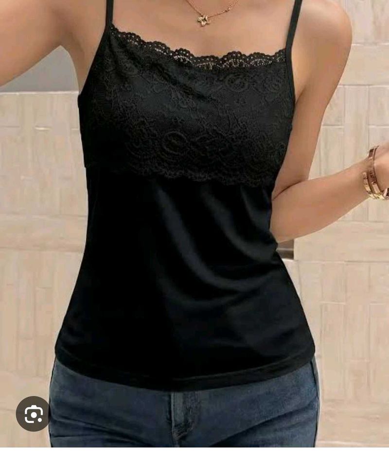 Black Lace Trim Cami Top