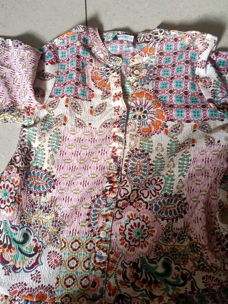 Boho Print Button-Down Kurta with belt