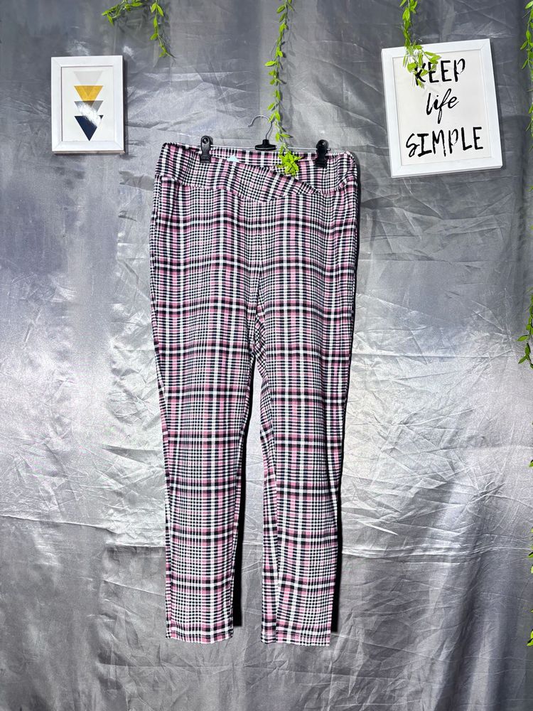 Plaid Print Stretch Pants