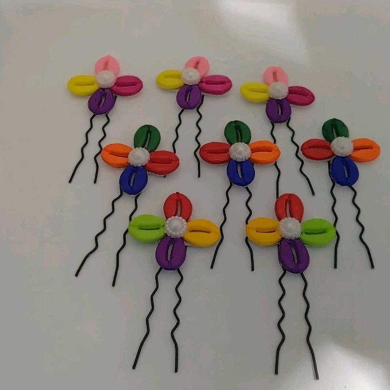 Colorful Flower Hair Pins (Set of 8)