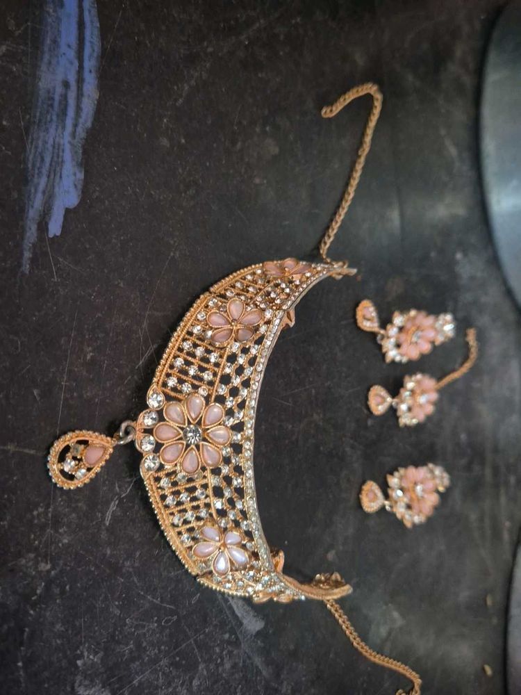 Elegant Rose Gold &amp; Pink Stone Jewellery Set