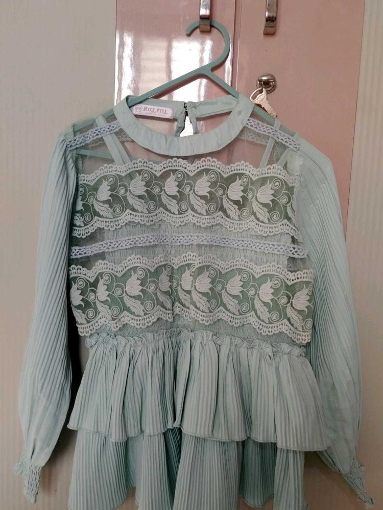 party wear Mint Lace Detail Blouse