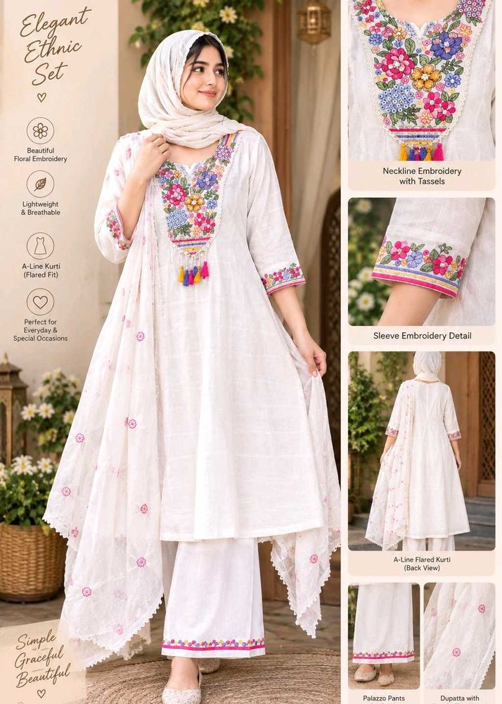 Embroidered White Kurta Set with Dupatta