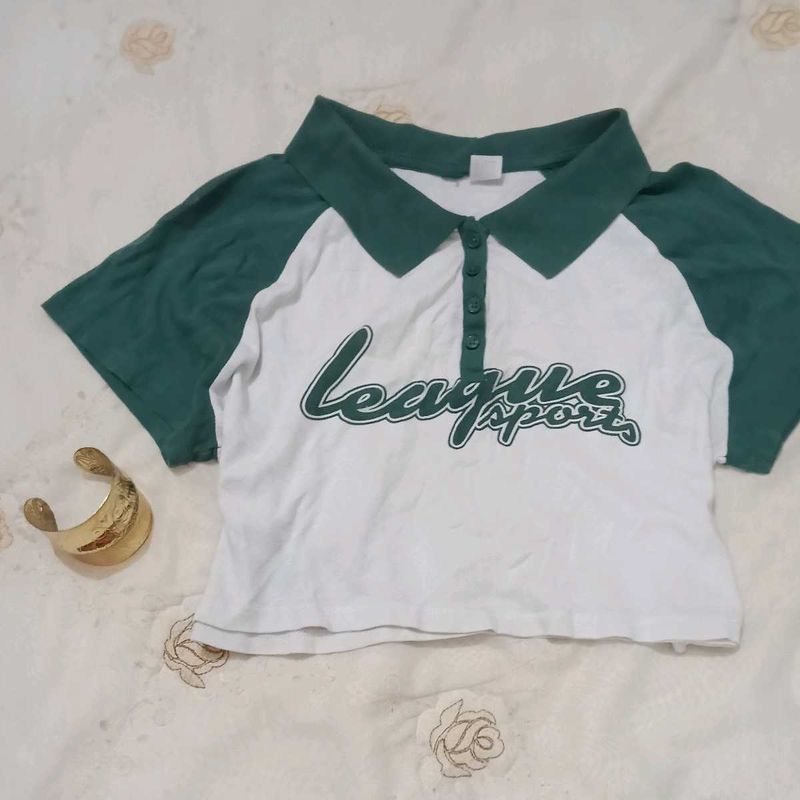 League Sports Crop Polo Top