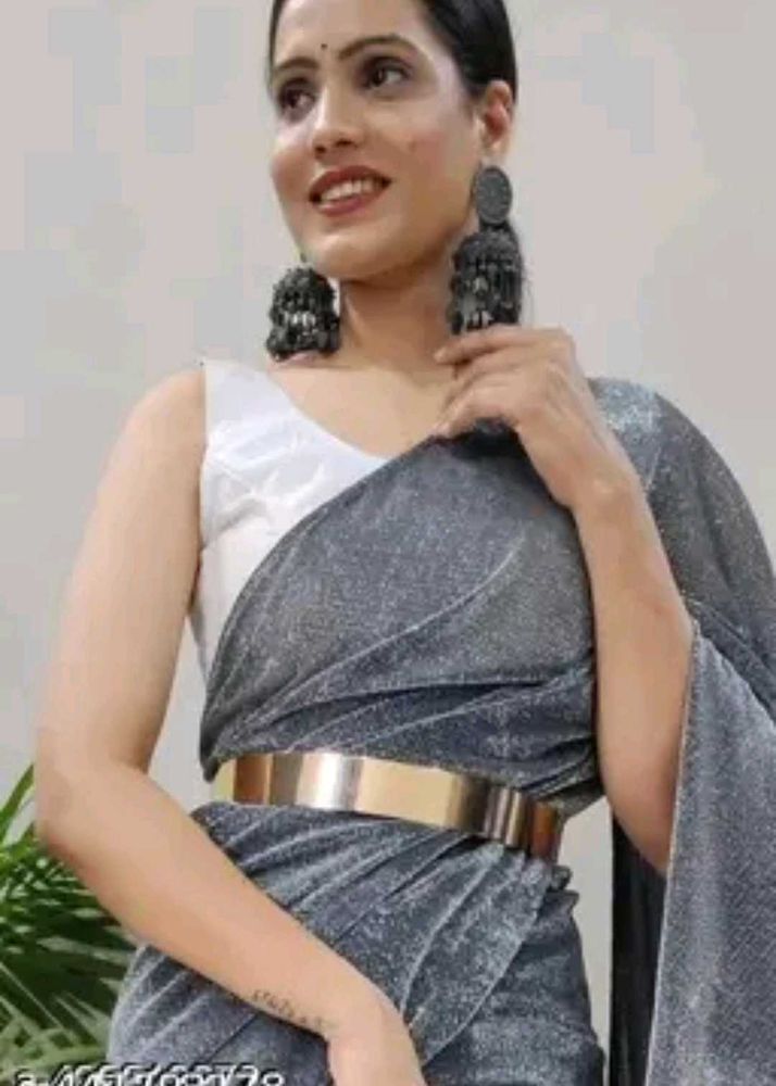 Sparkling Grey Saree No piece of blouse only sare