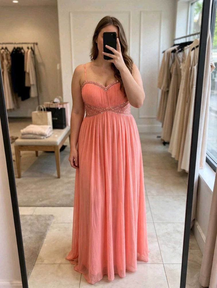 with freebies 🫶 Stunning Peach Embellished Gown