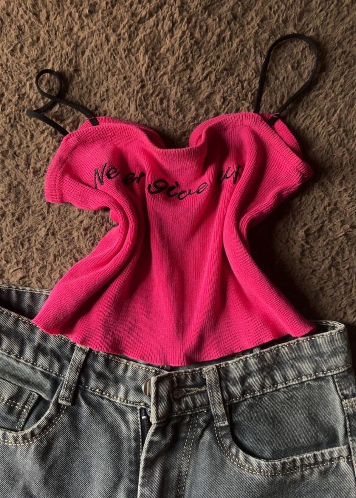 Hot Pink "Never Give Up" Crop Top
