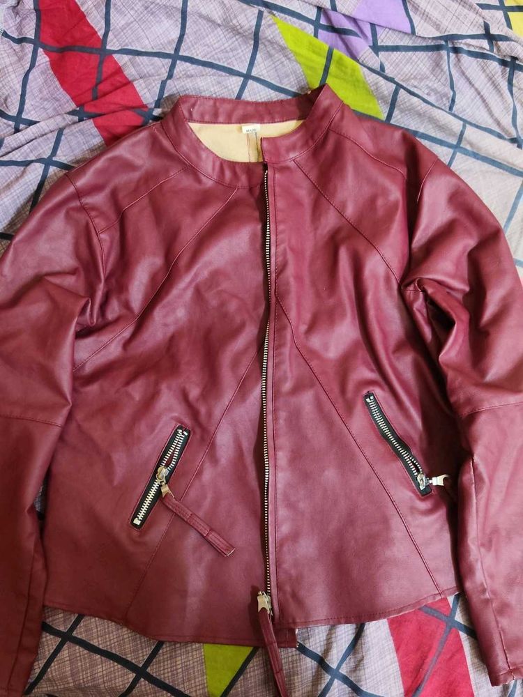 Maroon Faux Leather Jacket