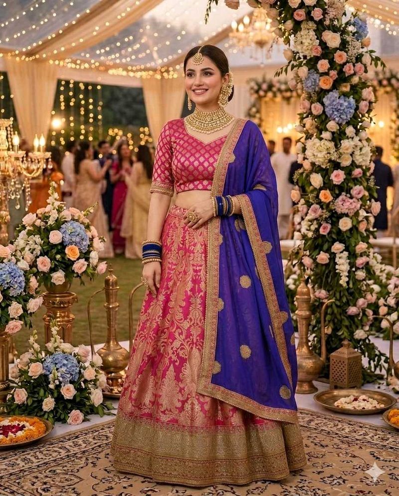 Beautiful Pink &amp; Gold Lehenga Choli