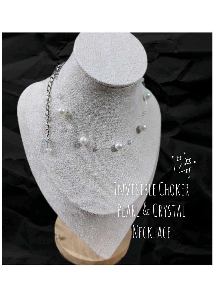 Invisible Necklace Pearl &amp; Crystal Choker