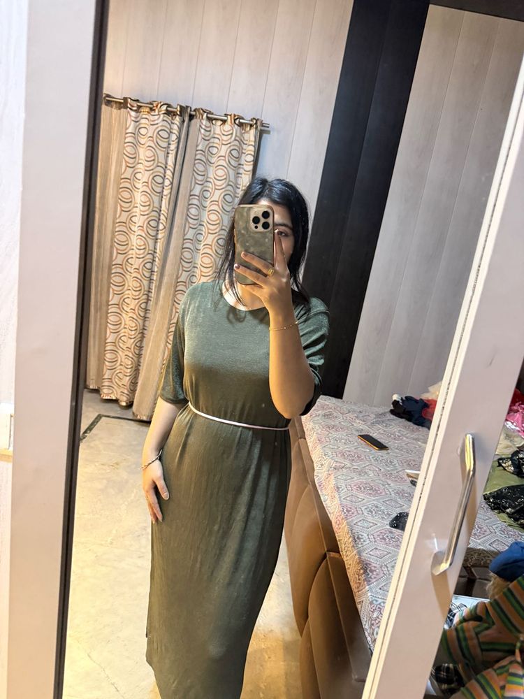 Olive Green Midi Dress🎀🦋